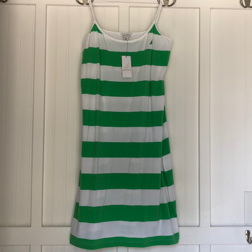 Green and white striped Nautica dress. Medium. NWT